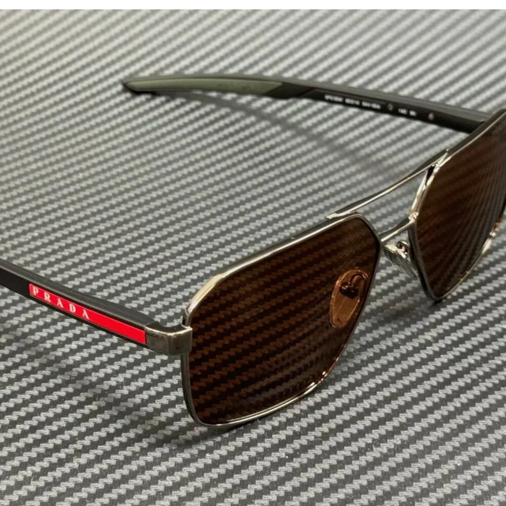 Prada Mens Brown Gunmetal 60mm Sunglasses